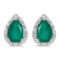 Certified 14k White Gold Pear Emerald And Diamond Earrings