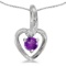 Certified 10k White Gold Round Amethyst And Diamond Heart Pendant