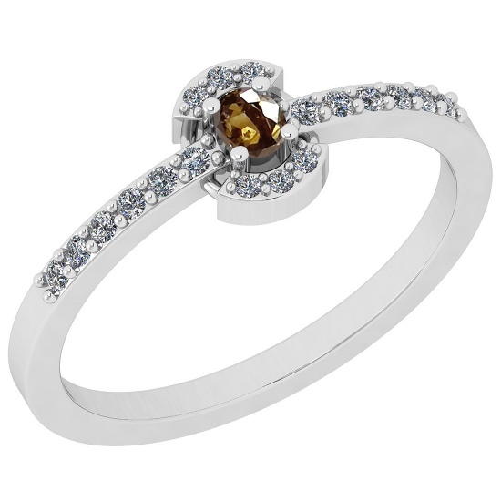 0.35 Ct Natural Yellow Diamond I2/I3And White Diamond I2/I3 18k White Gold Vintage Style Ring