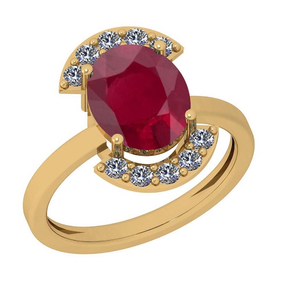 1.39 Ctw Ruby And Diamond I2/I3 14K Yellow Gold Vintage Style Ring