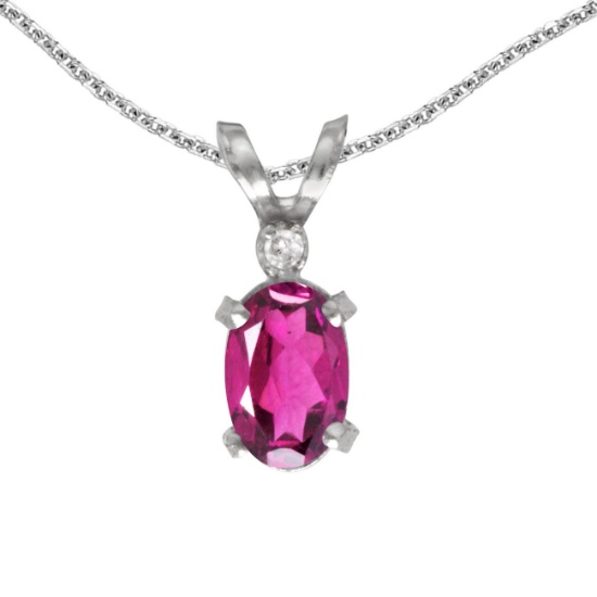 Certified 14k White Gold Oval Pink Topaz And Diamond Filagree Pendant
