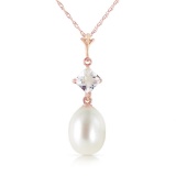14K Solid Rose Gold Necklace with Rose Topaz & pearl