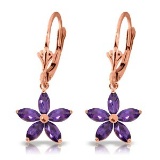 2.8 CTW 14K Solid Rose Gold Leverback Earrings Natural Amethyst
