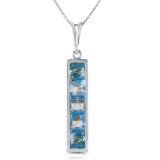 2.25 Carat 14K Solid White Gold Caution To Wind Blue Topaz Necklace