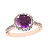 Certified 2.32 Ctw I2/I3 Amethyst And Diamond 14K Rose Gold Vintage Style Ring