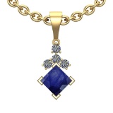 1.39 Ctw Blue Sapphire And Diamond I2/I3 14K Yellow Gold Pendant