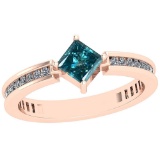 0.88 Ctw I2/I3 Treated Fancy Blue And White Diamond Platinum 14K Rose Gold Plated Ring