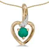 Certified 14k Yellow Gold Round Emerald And Diamond Heart Pendant