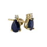 Certified 14k Yellow Gold Pear Shaped Sapphire And Diamond Earrings