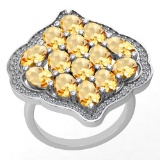 5.26 Ctw Citrine And Diamond I2/I3 10K White Gold Vintage Style Ring
