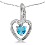 Certified 10k White Gold Round Blue Topaz And Diamond Heart Pendant 0.27 CTW