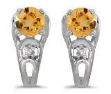 Certified 14k White Gold Round Citrine And Diamond Earrings 0.67 CTW