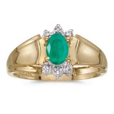 Certified 10k Yellow Gold Oval Emerald And Diamond Ring