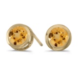 Certified 14k Yellow Gold Round Citrine Bezel Stud Earrings