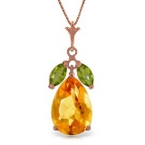 14K Solid Rose Gold Necklace with Citrine & Peridots