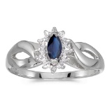 Certified 10k White Gold Marquise Sapphire And Diamond Ring