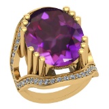 23.60 Ctw VS/SI1 Amethyst And Diamond 14k Yellow Gold Victorian Style Ring