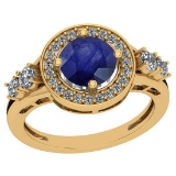 1.75 Ctw I2/I3 Blue Sapphire And Diamond 14K Yellow Gold Vintage Style Ring
