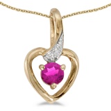Certified 14k Yellow Gold Round Pink Topaz And Diamond Heart Pendant