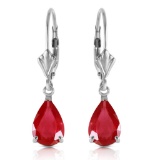 3.5 Carat 14K Solid White Gold Leverback Earrings Ruby
