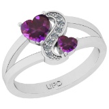 0.79 Ctw I2/I3 Amethyst And Diamond 10K White Gold Cocktail Ring