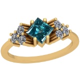 1.50 Ctw I2/I3 Treated Fancy Blue And White Diamond Platinum 14K Yellow Gold Plated Ring