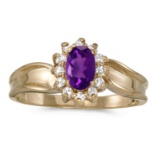 Certified 10k Yellow Gold Oval Amethyst And Diamond Ring 0.48 CTW