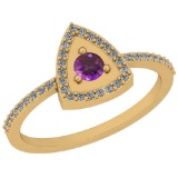 0.35 Ctw Amethyst And Diamond I2/I3 14K Yellow Gold Vintage Style Ring