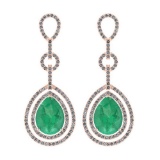 1.92 Ctw Emerald And Diamond I2/I3 14K Rose Gold Dangling Earrings