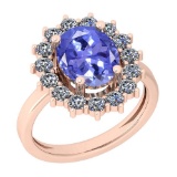 3.28 Ctw VS/SI1 Tanzanite And Diamond 14K Rose Gold Vintage Style Ring