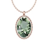 Certified 19.63 Ctw Green Amethyst And Diamond I1/I2 10K Rose Gold Pendant