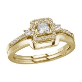 Certified 14K Yellow Gold Princess Diamond Band Ring Set 0.44 CTW