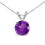 Certified 14k White Gold 6mm Round Amethyst Stud Pendant (.65 ct)