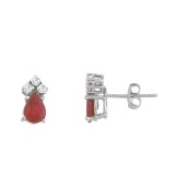 Certified 14k White Gold Ruby And Diamond Pear Shaped Earrings