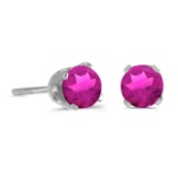 Certified 4 mm Round Pink Topaz Stud Earrings in 14k White Gold