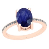 2.10 Ctw Blue Sapphire And Diamond I2/I3 14K Rose Gold Vintage Style Ring