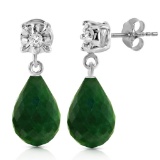 17.66 Carat 14K Solid White Gold Stud Earrings Diamond Emerald
