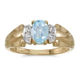 Certified 10k Yellow Gold Oval Aquamarine And Diamond Ring