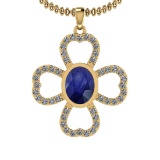 1.66 Ctw I2/I3 Blue Sapphire And Diamond 14K Yellow Gold Necklace