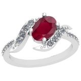 Certified 0.93 Ctw VS/SI1 Ruby And Diamond 14K White Gold Vintage Style Ring