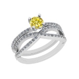 1.10 Ctw I2/I3 Treated Fancy Yellow And White Diamond 14K White Gold Engagement Ring