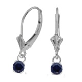 Certified 14k White Gold 5mm Round Genuine Sapphire Lever-back Earrings