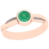 0.54 Ctw Emerald And Diamond I2/I3 14K Rose Gold Vintage Style Ring