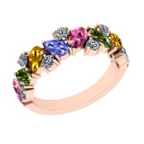 2.55 Ctw I2/I3 Multi Sapphire,Tanzanite And Diamond 10K Rose Gold Eternity Band Ring