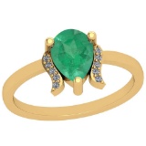 0.80 Ctw Emerald And Diamond I2/I3 14K Yellow Gold Vintage Style Ring
