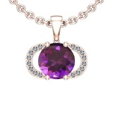 Certified 2.59 Ctw I2/I3 Amethyst And Diamond 14K Rose Gold Pendant