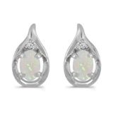 Certified 14k White Gold Oval Opal And Diamond Earrings 0.38 CTW