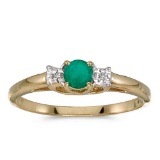 Certified 14k Yellow Gold Round Emerald And Diamond Ring