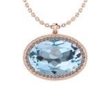 27.46 Ctw I2/I3 Blue Topaz And Diamond 14K Rose Gold Necklace