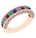 0.75 Ctw VS/SI1 Multi Ruby,Emerald,Sapphire And Diamond 14K Rose Gold Filigree Style Band Ring